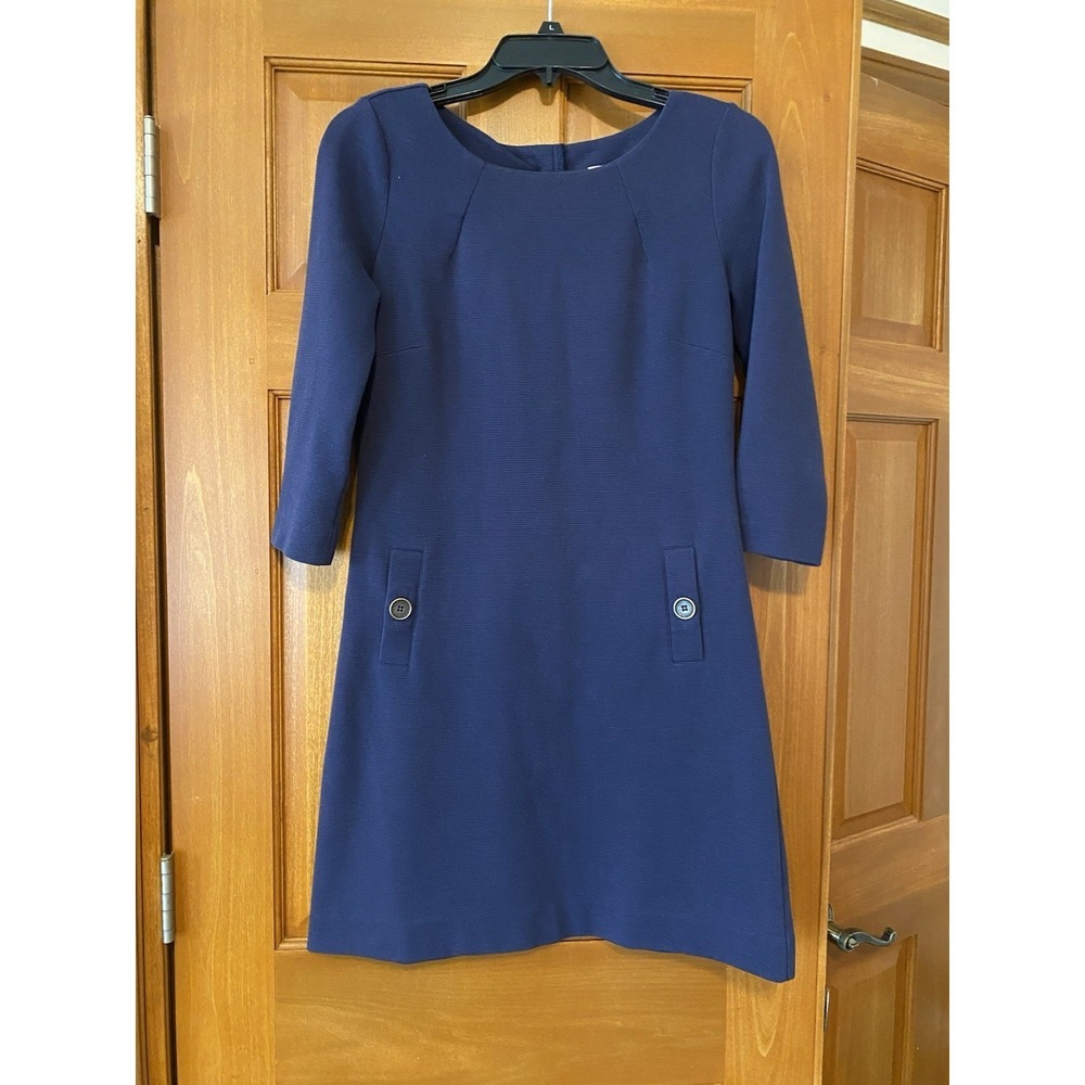 Lilly Pulitzer Charlene Shift Dress Size S 3/4 Sleeve Navy Blue Business Casual